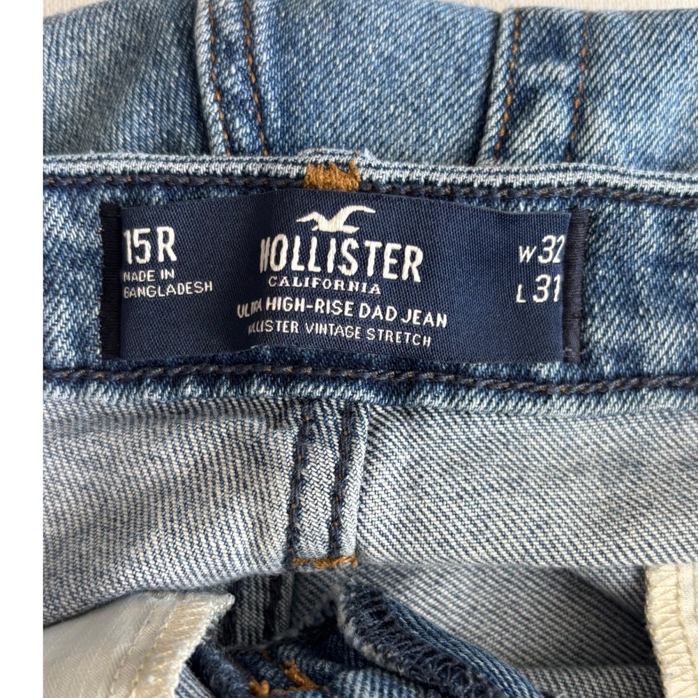 Hollister Ultra High-Rise Dad Jeans Blue Med Wash Stretch Size 15R Fits W32 L30 - Picture 3 of 11